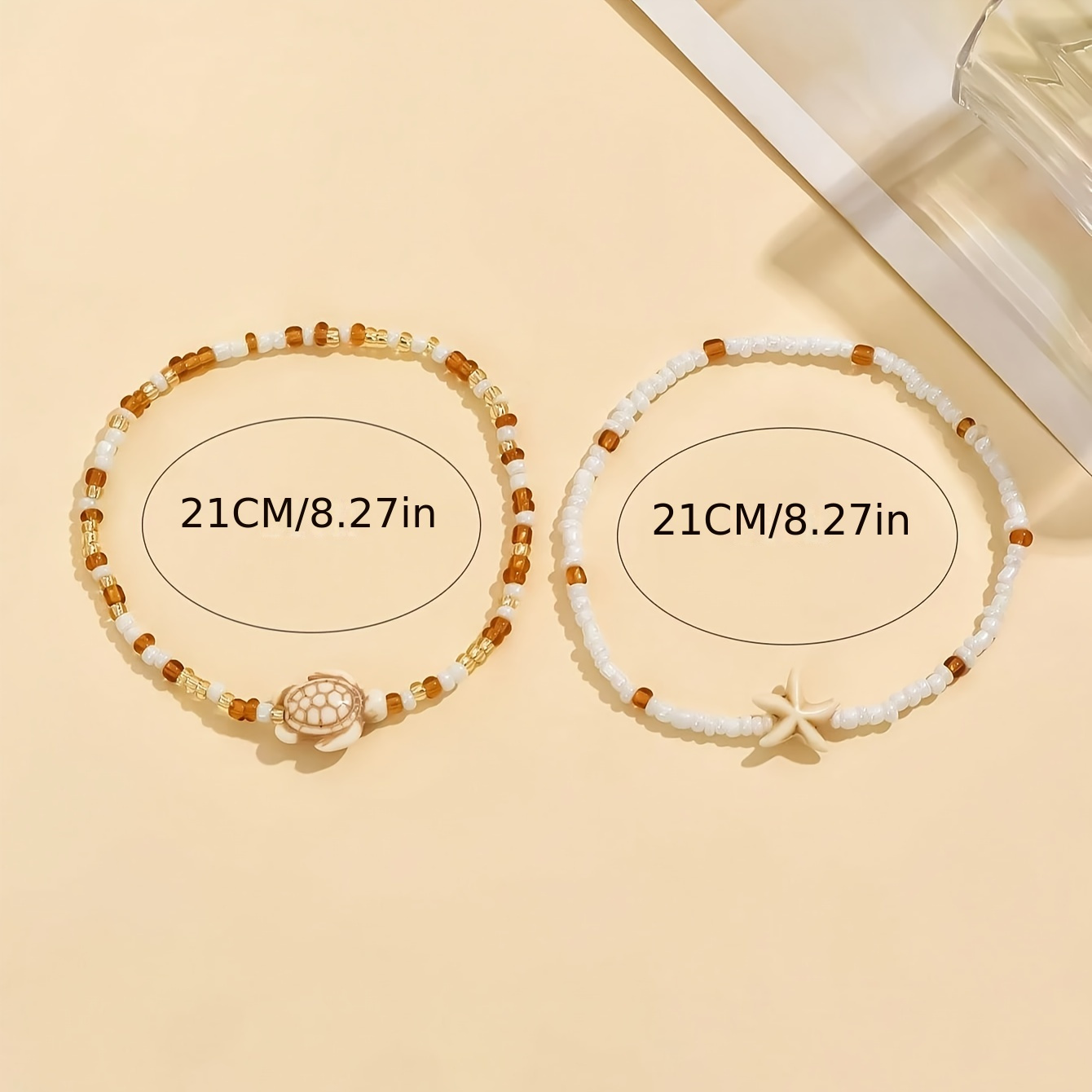 2pcs Beach Glass Bead Anklets Starfish Sea Turtle Ankle Bracelet Set
